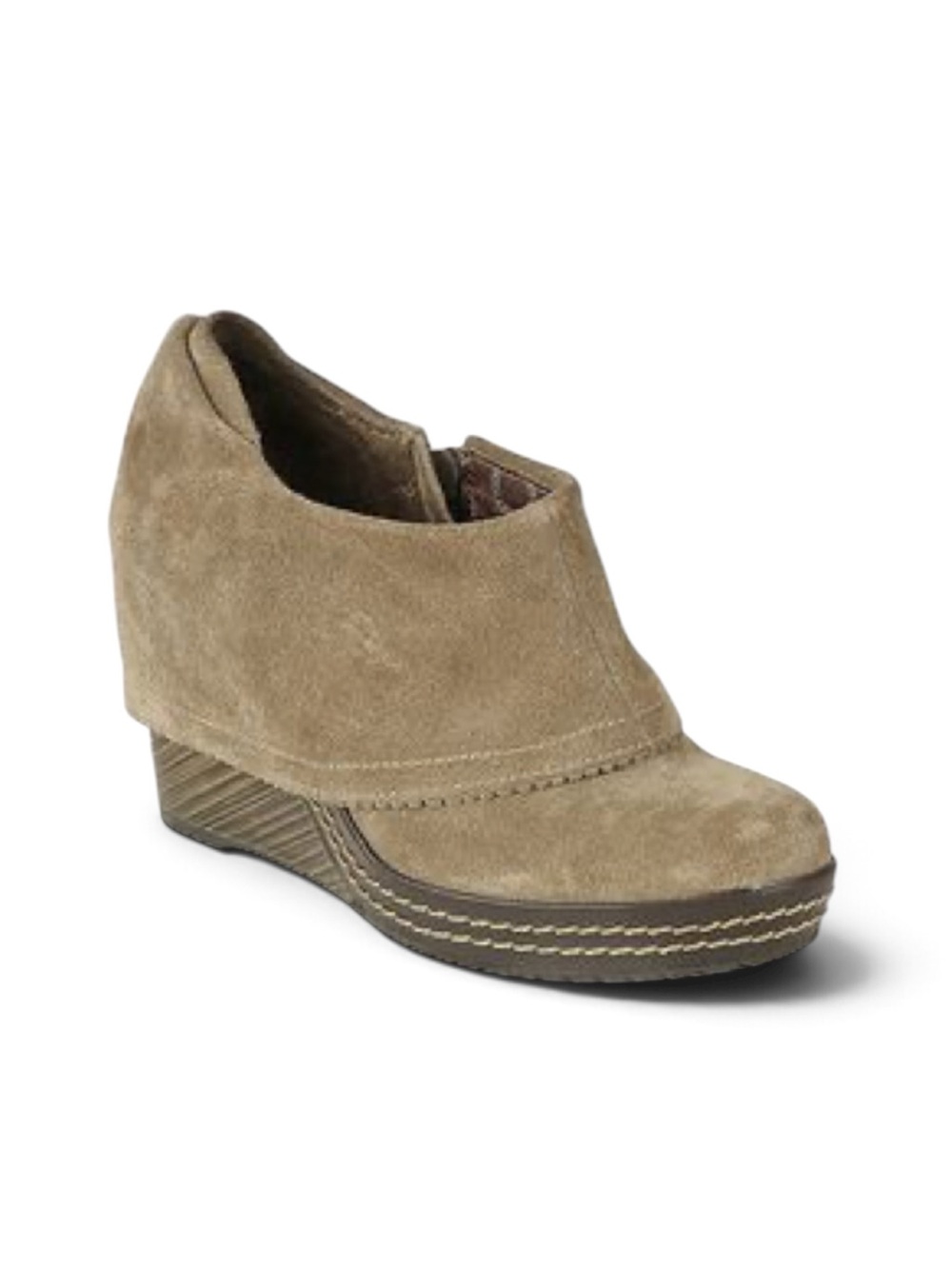 Dr. Scholls “Balance” Suede Fold-Over Wedge Booties in Taupe Sz 9.5